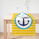 - Runner-7600-1 - Realhomes Sarı Zemin Üzerinde Çapa Çizimli Dijital Baskılı Modern Runner Realhomes