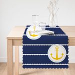 Lacivert Zemin Üzerinde Çapa Çizimli Dijital Baskılı Modern Runner Realhomes