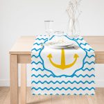 Beyaz Zemin Üzerinde Çapa Desenli Dijital Baskılı Modern Runner Realhomes