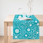 - Runner-7612-1 - Realhomes Rengarenk Zemin Üzerinde Beyaz Rengarenk Çiçek Desenli Dijital Baskılı Modern Runner Realhomes