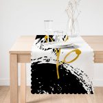 - Runner-7653-1 - Realhomes  Beyaz Zeminde Gold Rengarenk Onedraw Çizimli Çiçek Desenli Dijital Baskılı Modern Runner Realhomes