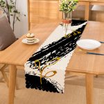 - Runner-7653 - Realhomes  Beyaz Zeminde Gold Rengarenk Onedraw Çizimli Çiçek Desenli Dijital Baskılı Modern Runner Realhomes