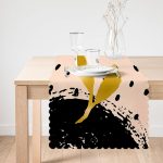 - Runner-7673-1 - Realhomes Pastel Zemin Üzerinde Gold Detaylı Yaprak Desenli Dijital Baskılı Modern Runner Realhomes