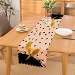 - Runner-7673 - Realhomes Pastel Zemin Üzerinde Gold Detaylı Yaprak Desenli Dijital Baskılı Modern Runner Realhomes