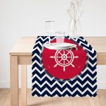 - Runner-7686-1 - Realhomes Renkli Zemin Üzerinde Geometrik Zikzak Desenli Çapa Dijital Baskılı Modern Runner Realhomes