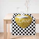 Beyaz Zeminde Puantiyeli Gold Detaylı Love Yazılı Dijital Baskılı Modern Runner Realhomes