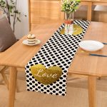 Beyaz Zeminde Puantiyeli Gold Detaylı Love Yazılı Dijital Baskılı Modern Runner Realhomes