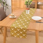 - Runner-7706 - Realhomes Gold Zemin Üzerinde Geyik Desenli Dijital Baskılı Modern Runner Realhomes