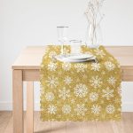 Gold Zemin Üzerinde Beyaz Renkli Kar Tanesi Desenli Dijital Baskılı Modern Runner Realhomes