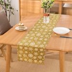 Gold Zemin Üzerinde Beyaz Renkli Kar Tanesi Desenli Dijital Baskılı Modern Runner Realhomes