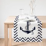 - Runner-7728-1 - Realhomes Beyaz Zemin Üzerinde Geometrik Çizimli Çapa Desenli Dijital Baskılı Modern Runner Realhomes