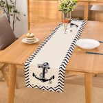 - Runner-7728 - Realhomes Beyaz Zemin Üzerinde Geometrik Çizimli Çapa Desenli Dijital Baskılı Modern Runner Realhomes