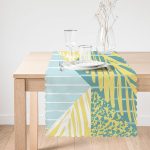 Renkli Zemin Üzerinde Geometrik Desenli Yaprak Motifli Dijital Baskılı Modern Runner Realhomes