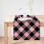 - Runner-7925-1 - Realhomes Renkli Pastel Zemin Üzerinde Siyah Ekose Desenli Dijital Baskılı Modern Runner Realhomes