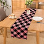 - Runner-7925 - Realhomes Renkli Pastel Zemin Üzerinde Siyah Ekose Desenli Dijital Baskılı Modern Runner Realhomes