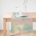 - Runner-7981-1 - Realhomes Pastel Zemin Üzerinde Gold Detaylı Yaprak Desenli Dijital Baskılı Modern Runner Realhomes