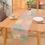 - Runner-7981 - Realhomes Pastel Zemin Üzerinde Gold Detaylı Yaprak Desenli Dijital Baskılı Modern Runner Realhomes