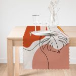 - Runner-8118-1 - Realhomes Pastel Zemin Üzerinde Yaprak Desenli Dijital Baskılı Modern Runner Realhomes