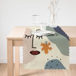 - Runner-8124-1 - Realhomes  Pastel Zemin Üzerinde Onedraw Çizimli Bayan Silüeti Dijital Baskılı Modern Runner Realhomes