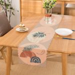 - Runner-8168 - Realhomes Pastel Zemin Üzerinde Yaprak Desenli Dijital Baskılı Modern Runner Realhomes