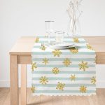 Beyaz Zeminde Renkli Çizgili Gold Detaylı Kar Tanesi Desenli Dijital Baskılı Modern Runner Realhomes