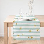 - Runner-8225-1 - Realhomes Beyaz Zemin Üzerinde Renkli Çizgili Gold Detaylı Dijital Baskılı Modern Runner Realhomes