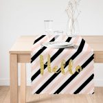 - Runner-8245-1 - Realhomes Beyaz Zeminde Renkli Yatay Çizgili Gold Detaylı Hello Yazılı Dijital Baskılı Modern Runner Realhomes