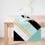 Renkli Zemin Üzerinde Gold Detaylı Geometrik Çizimli Dijital Baskılı Modern Runner Realhomes