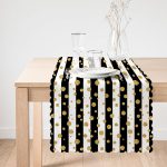 - Runner-8282-1 - Realhomes Beyaz Zeminde Siyah Çizgili Gold Detaylı Puantiyeli Dijital Baskılı Modern Runner Realhomes