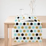 Beyaz Zemin Üzerinde Gold Detaylı Geometrik Desenli Dijital Baskılı Modern Runner Realhomes