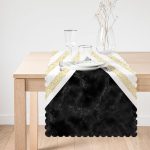 - Runner-8291-1 - Realhomes Beyaz Zeminde Siyah Mermer Detaylı Gold Yatay Çizgili Dijital Baskılı Modern Runner Realhomes