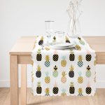 Beyaz Zemin Üzerinde Gold Detaylı Ananas Desenli Dijital Baskılı Modern Runner Realhomes