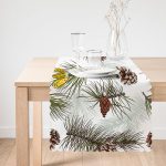 - Runner-8347-1 - Realhomes Beyaz Zemin Üzerinde Kozalak Desenli Dijital Baskılı Modern Runner Realhomes