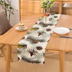 - Runner-8347 - Realhomes Beyaz Zemin Üzerinde Kozalak Desenli Dijital Baskılı Modern Runner Realhomes