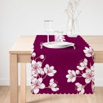 - Runner-8368-1 - Realhomes Bordo Zemin Üzerinde Beyaz Rengarenk Çiçek Desenli Dijital Baskılı Modern Runner Realhomes