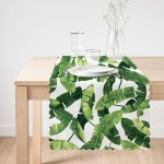 Beyaz Zemin Üzerinde Yeşil Yaprak Desenli Dijital Baskılı Modern Runner Realhomes