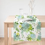 - Runner-8436-1 - Realhomes Beyaz Zemin Üzerinde Yeşil Rengarenk Çiçek Desenli Dijital Baskılı Modern Runner Realhomes