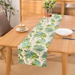 - Runner-8436 - Realhomes Beyaz Zemin Üzerinde Yeşil Rengarenk Çiçek Desenli Dijital Baskılı Modern Runner Realhomes