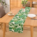 - Runner-8437 - Realhomes  Beyaz Zemin Üzerinde Yeşil Yaprak Desenli Dijital Baskılı Modern Runner Realhomes