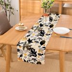 - Runner-8438 - Realhomes Beyaz Zemin Üzerinde Gold Detaylı Yaprak Desenli Dijital Baskılı Modern Runner Realhomes