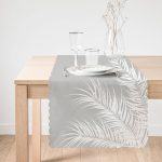 - Runner-8442-1 - Realhomes Pastel Zemin Üzerinde Beyaz Yaprak Desenli Dijital Baskılı Modern Runner Realhomes