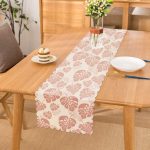 - Runner-8448 - Realhomes Pastel Zemin Üzerinde Beyaz Yaprak Desenli Dijital Baskılı Modern Runner Realhomes