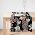 - Runner-8451-1 - Realhomes Siyah Zemin Üzerinde Renkli Yaprak Desenli Dijital Baskılı Modern Runner Realhomes