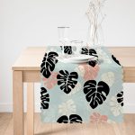 Renkli Zemin Üzerinde Siyah Yaprak Desenli Dijital Baskılı Modern Runner Realhomes