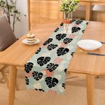 Renkli Zemin Üzerinde Siyah Yaprak Desenli Dijital Baskılı Modern Runner Realhomes