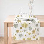 Beyaz Zemin Üzerinde Geometrik Desenli Yaprak Motifli Dijital Baskılı Modern Runner Realhomes