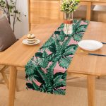 - Runner-8472 - Realhomes Pastel Zemin Üzerinde Yeşil Yaprak Desenli Dijital Baskılı Modern Runner Realhomes