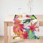 - Runner-8473-1 - Realhomes Beyaz Zemin Üzerinde Renkli Yaprak Desenli Dijital Baskılı Modern Runner Realhomes