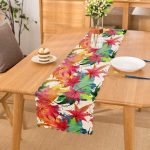 - Runner-8473 - Realhomes Beyaz Zemin Üzerinde Renkli Yaprak Desenli Dijital Baskılı Modern Runner Realhomes