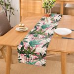 - Runner-8477 - Realhomes Beyaz Zemin Üzerinde Yeşil Yaprak Desenli Dijital Baskılı Modern Runner Realhomes